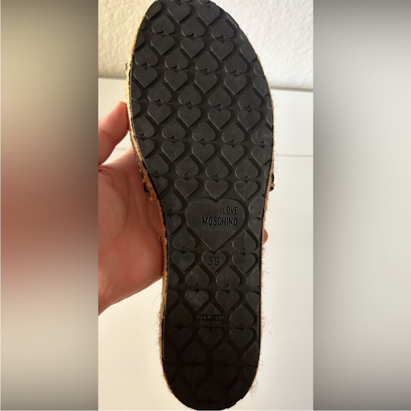 Heart Chain Black Leather Espadrille Sliders - Picture 5 of 7